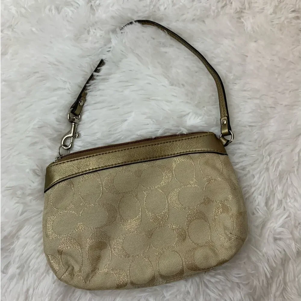 Coach Gold Canvas Wristlet